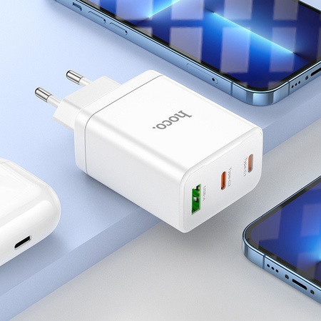 HOCO ładowarka sieciowa 2 x Typ C + USB A QC PD 35W N33 biała