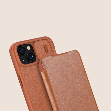 Nillkin Qin Leather Pro Case etui iPhone 14 Plus osłona na aparat kabura pokrowiec obudowa z klapką brązowy