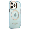 Original Case IPHONE 13 PRO Guess Hard Case Gold Outline Translucent MagSafe (GUHMP13LHTCMB) blue