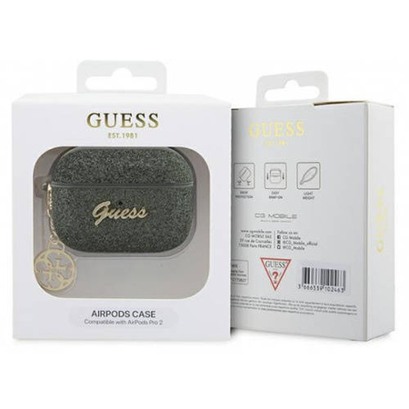Guess GUAP2GLGSHA AirPods Pro 2 cover green/kaki Glitter Flake 4G Charm