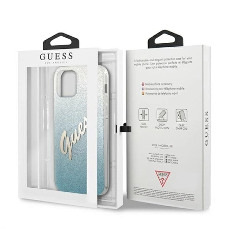 Guess Glitter Gradient Script - Etui iPhone 12 / iPhone 12 Pro (niebieski)