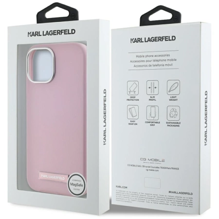 Karl Lagerfeld FW Metal Plate MagSafe iPhone 15 Hülle - Rosa