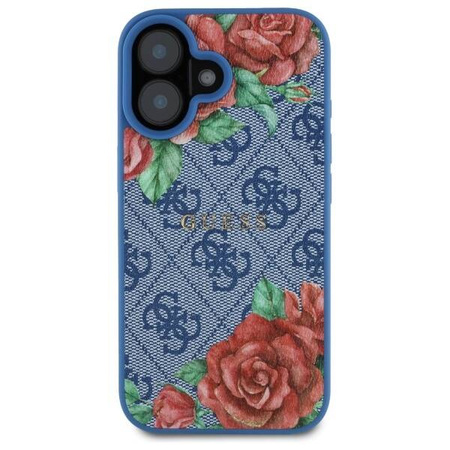 Original Handyhülle IPHONE 16 Guess Hardcase 4G Flowers Print MagSafe (GUHMP16SP4ROPEMCB) blau