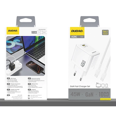 Dudao A28C 45W GaN Wall Charger + USB-C Cable - White