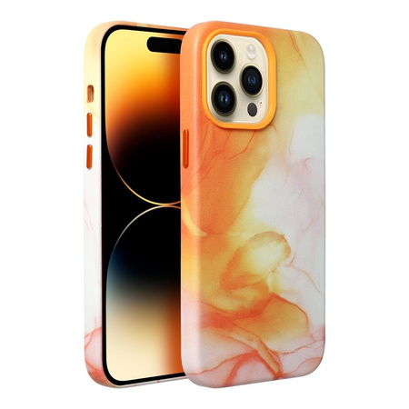 Leather Mag Cover kompatybilne z MagSafe do IPHONE 14 PRO MAX orange splash