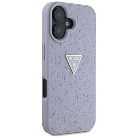 Etui IPHONE 16 Guess Hot Stamp 4G Pattern Triangle Metal Logo fioletowe