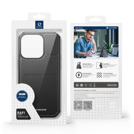 3-in-1-Hülle für iPhone 13 Pro mit MagSafe Wallet RFID-blockierender Ständer Dux Ducis Rafi Mag – Schwarz