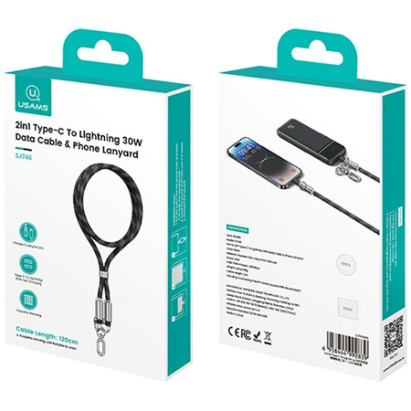 Smycz do telefonu z kablem do ładowania  Usams SJ746 30W USB-C do Lightning 1.2m zielony
