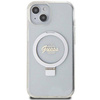 Original Handyhülle IPHONE 13 / 14 / 15 Guess Hardcase Ring Stand Script Glitter MagSafe (GUHMP15SHRSGSD) transparent