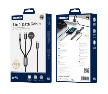 JELLICO kabel B25 3w1 (Apple Watch) 3.1A 1.2M Czarny