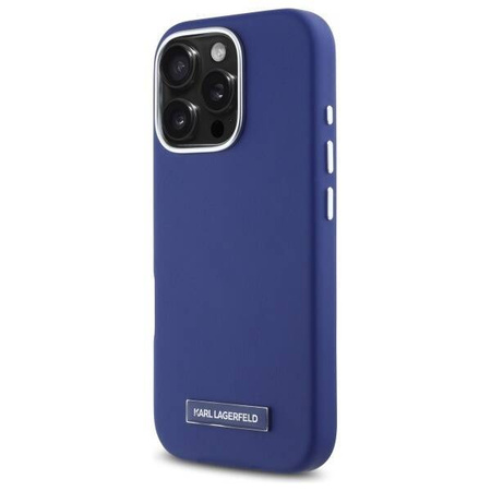 Original Case IPHONE 16 PRO Karl Lagerfeld Hardcase FW Metal Plate MagSafe (KLHMP16LPGMSRPB) blue