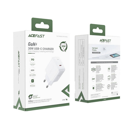 Acefast ładowarka sieciowa GaN USB Typ C 30W, PD, QC 3.0, AFC, FCP biały (A21 white)