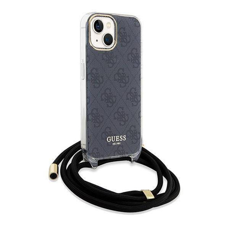 Guess Crossbody Cord 4G Print Hülle für iPhone 15/14/13 – Schwarz