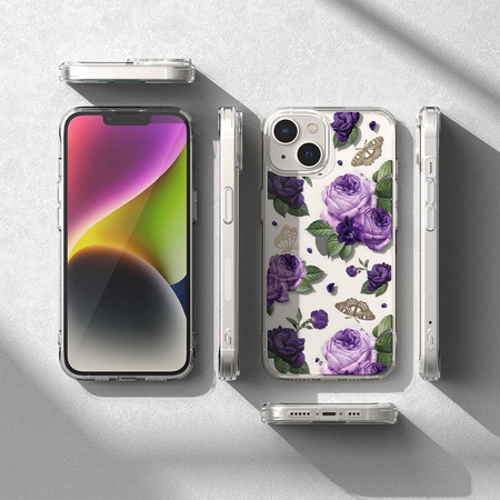 Ringke Fusion Design Armored Case Cover with Gel Frame for iPhone 14 Plus transparent (Purple rose) (FD637E29)