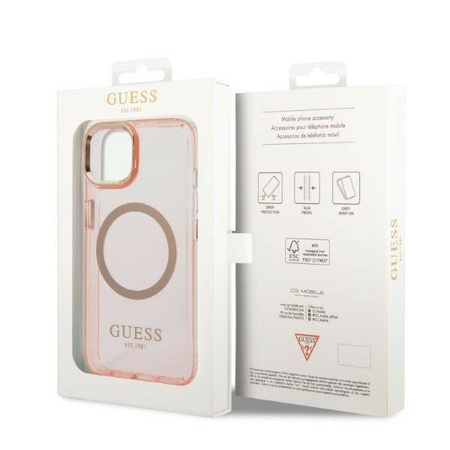 Guess Gold Outline Translucent MagSafe - Etui iPhone 14 Plus (różowy)