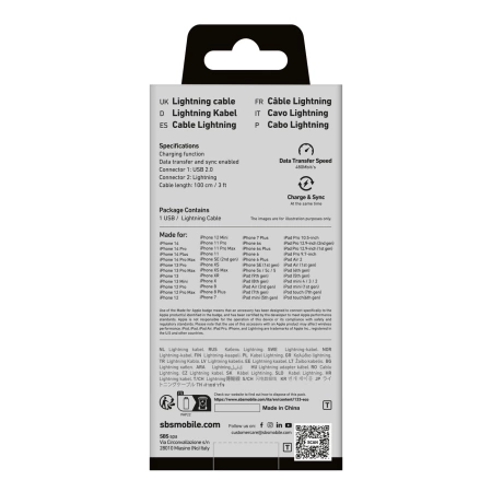 SBS TECABLEUSBIP589A USB-A - Lightning Cable - Blue