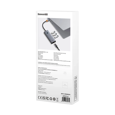 Hub USB-A 4w1 Baseus UltraJoy 3 x USB-A 3.0 + RJ45 - szary