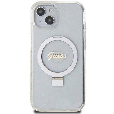 Original Case IPHONE 13 / 14 / 15 Guess Hardcase Ring Stand Script Glitter MagSafe (GUHMP15SHRSGSD) transparent