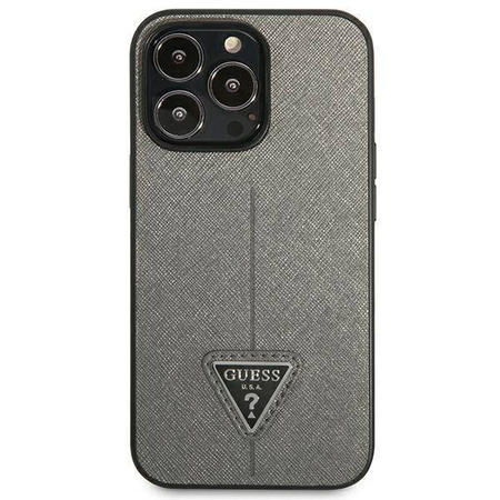 Original Handyhülle IPHONE 13 PRO MAX Guess Hardcase Saffianotriangle Logo (GUHCP13XPSATLG) silber