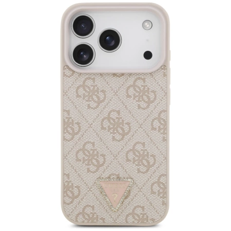 Etui Guess Leather 4G Triangle Strass MagSafe na iPhone 17 Pro - różowe