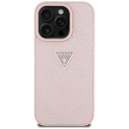 Case IPHONE 16 PRO MAX Guess Hot Stamp 4G Pattern Triangle Metal Logo pink