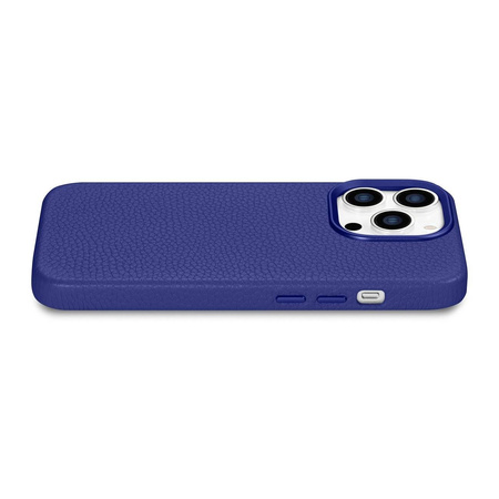 iCarer Litchi Premium Leather Case skórzane etui iPhone 14 Pro Max magnetyczne z MagSafe ciemnoniebieski (WMI14220712-DB)