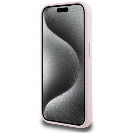 Oryginalne Etui IPHONE 15 PRO MAX Karl Lagerfeld Hardcase Silicone Shadow Metal Initial MagSafe różowe