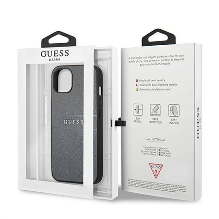 Guess nakładka do iPhone 13 Mini 5,4" GUHCP13SPSASBGR szary Saffiano Strap