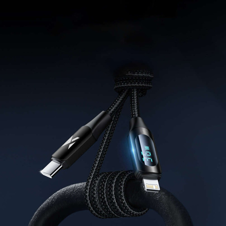 USB-C Cable - Lightning Wozinsky WUCLC2 with LED Display 36W 2m - Black
