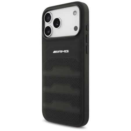 AMG Leather Debossed Lines Logo Case for iPhone 17 Pro Max - Black