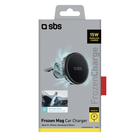 Smartphone-Halterung mit induktivem Ladegerät SBS TESUPFANWIR15W 15W für Lüftungsschlitze, mit Kühlung – Schwarz