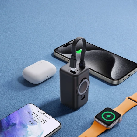 Powerbank Joyroom JR-W13 5000mAh bezprzewodowy do Apple Watch + USB-C i Lightning – czarny