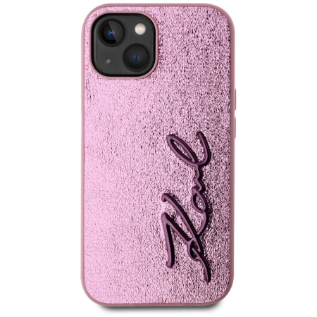 Karl Lagerfeld Wrinkled Metal Signature iPhone 15 Hülle - Rosa
