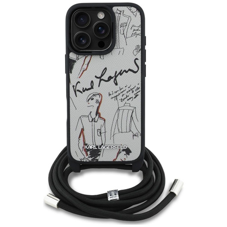 KARL LAGERFELD futerał do IPHONE 16 PRO MAX KLHCP16XPGGRMPCG kompatybilny z MagSafe (CRSSBY Grained PU W/ Pattern & Logo) szary