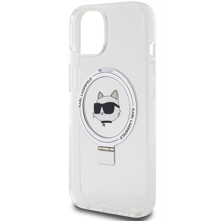 Etui Karl Lagerfeld Ring Stand Choupette Head MagSafe do iPhone 15 Plus - białe