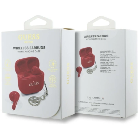TWS Guess Kopfhörer mit klassischem Logo- und Charm-Aufdruck, glänzender Effekt, Rot