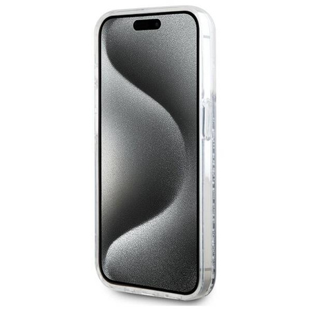 Oryginalne Etui IPHONE 15 PRO Karl Lagerfeld Hardcase Liquid Glitter Karl&Choupette Head MagSafe (KLHMP15LLGKCSGH) transparentne