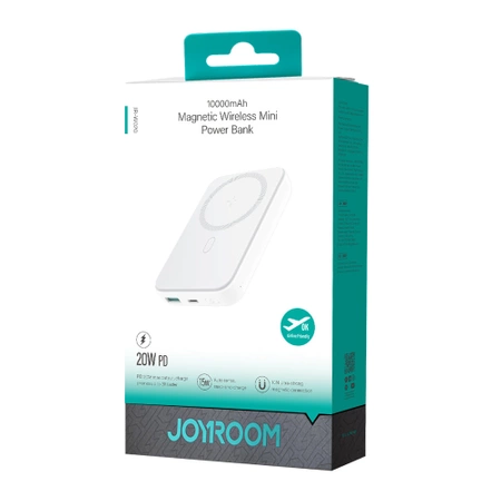 Joyroom JR-W020 20W Mini magnetic wireless power bank 10000mAh White with USB to Type-C 0.25m Cable Black
