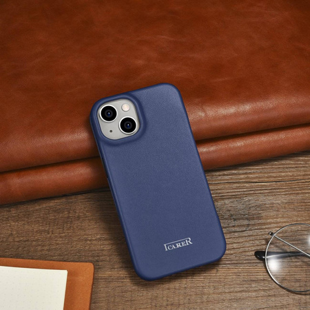 iCarer CE Premium Leather Folio Case for iPhone 14 Plus Flip Magnetic MagSafe Blue (WMI14220715-BU)