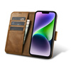 iCarer Oil Wax Wallet Case 2in1 etui iPhone 14 Plus skórzany pokrowiec z klapką Anti-RFID brązowy (WMI14220723-TN)