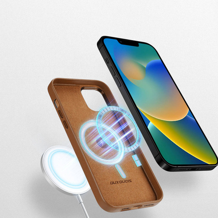 Dux Ducis Grit Ledertasche für iPhone 14 Max Elegante Kunstlederhülle (MagSafe-kompatibel) Braun