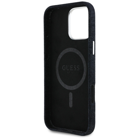 Original Handyhülle IPHONE 16 PRO MAX Guess Denim Triangle Logo MagSafe schwarz