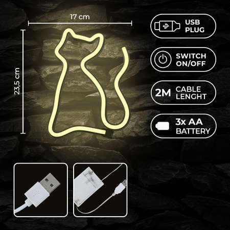 Neon LED KOT ciepły biały Bat + USB FLNE03 Forever Light