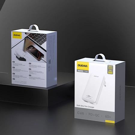 GaN Dudao A65Q 65W USB-A / USB-C PD Ultradünnes Wandladegerät - Weiß