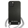 Original Handyhülle IPHONE 13 Karl Lagerfeld Hardcase Leather Textured And Chain (KLHCP13MPMK) schwarz