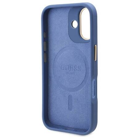 Original Handyhülle IPHONE 16 Guess Hardcase 4G Logo Plate MagSafe (GUHMP16SU4GPRB) blau
