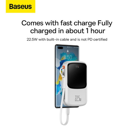 Baseus Qpow Powerbank 10000mAh eingebautes USB Type-C Kabel 22.5W Quick Charge SCP AFC FCP weiß (PPQD020102)
