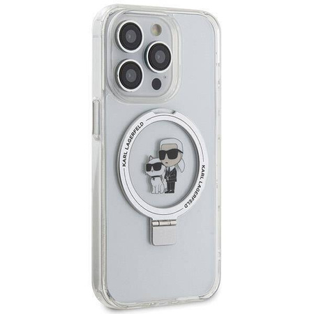 Original Case IPHONE 13 PRO Karl Lagerfeld Hardcase Ring Stand Karl&Choupettte MagSafe (KLHMP13XHMRSKCH) white