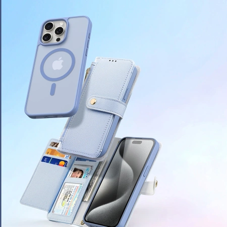 Etui skórzane Dux Ducis Lawa na iPhone 15 Pro Max - niebieskie