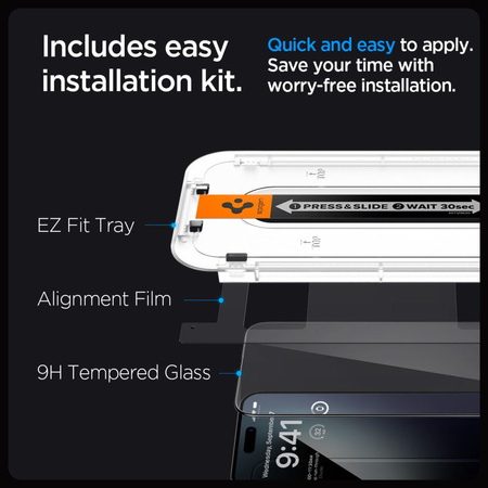 SZKŁO HARTOWANE SPIGEN GLAS.TR ”EZ FIT” FC 2-PACK IPHONE 15 PRO MAX BLACK
